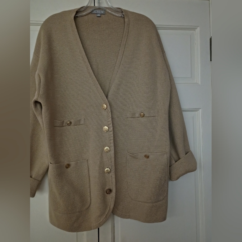 J. Crew  Patch-Pocket Cardigan Sweater - Beige .New no Tag.Pit To Pit 23 - Picture 2 of 10